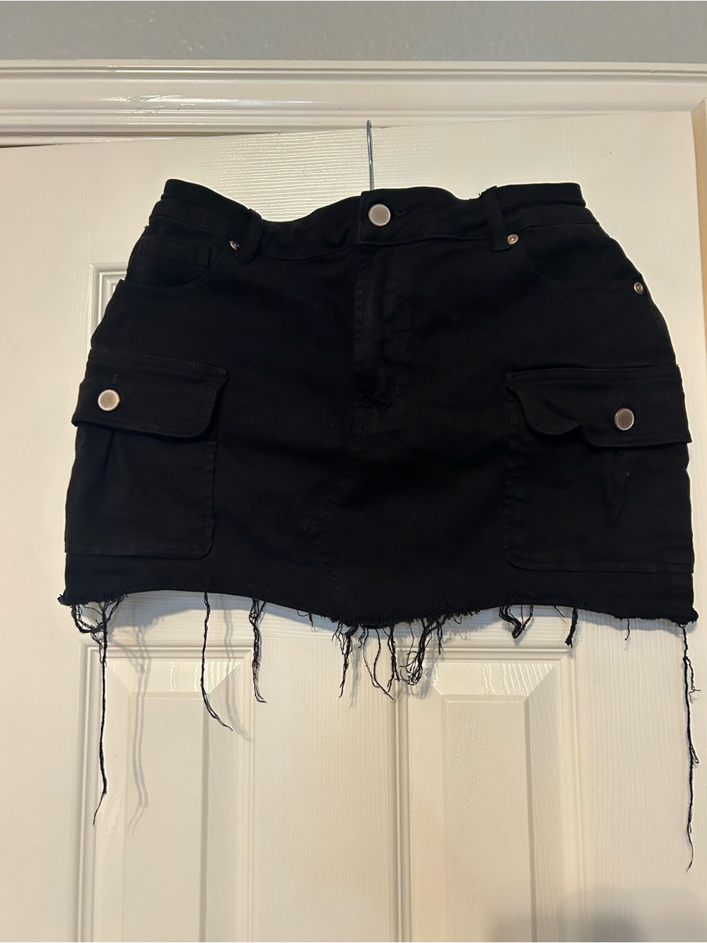 Black Distressed Cargo Pocket Mini Skirt